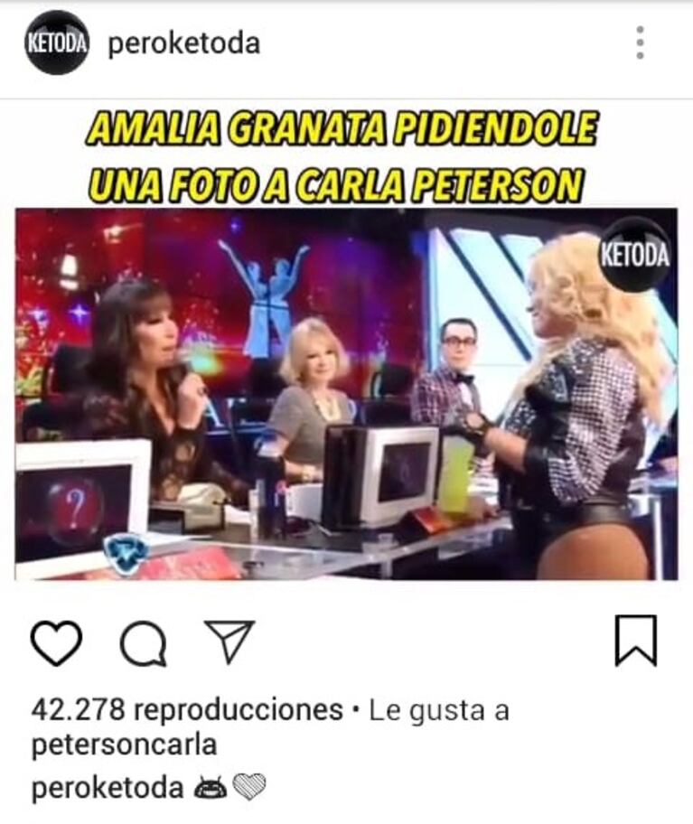 El picante "me gusta" de Carla Peterson tras su negativa a fotografiarse con Amalia Granata