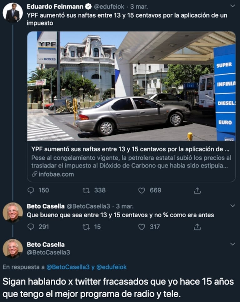 El picante mensaje de Beto Casella a una cuenta falsa de Twitter con su nombre: "Ponete Alex Caniggia"