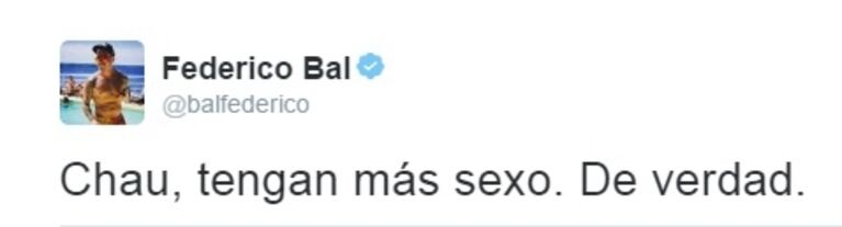 El picante mensaje de Federico Bal tras la aparición de Nazarena Vélez en cámara: "Para todos los que hoy desfilaron por TV, dejo un viejo tweet mío que no pierde vigencia"