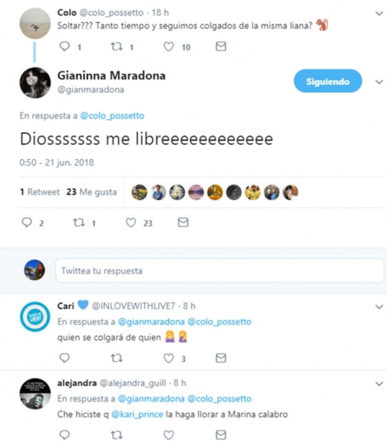 El picante tweet de Gianinna Maradona tras la visita de Karina a Intrusos: "Dios me libreeeee"