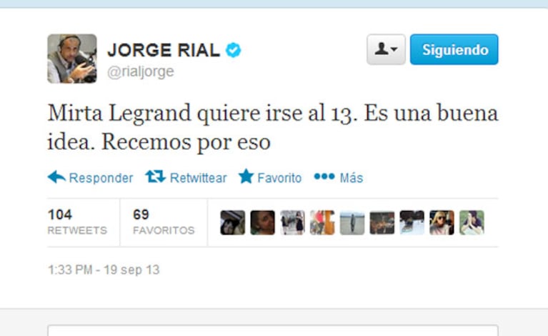 El picante tweet de Jorge Rial dirigido hacia Mirtha Legrand (Foto: Captura de pantalla). 
