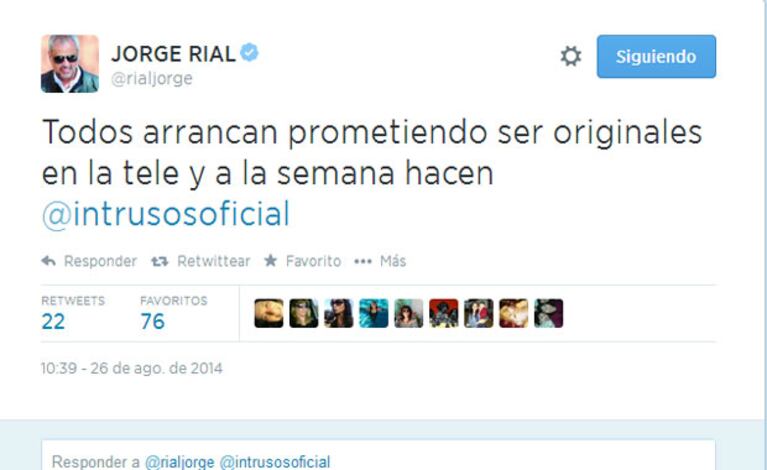 El picante tweet de Jorge Rial para Fabián Doman. (Foto: Twitter)