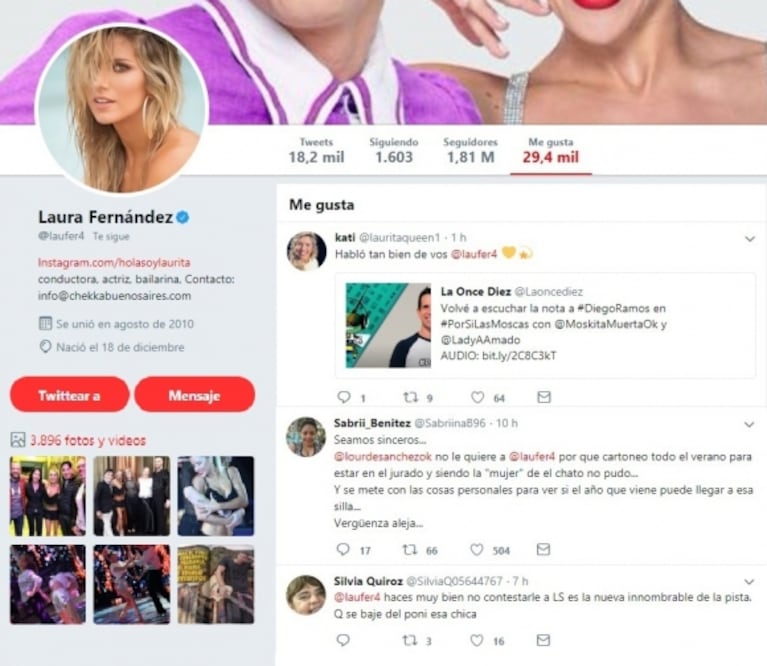 El picantísimo "me gusta" de Laurita Fernández, tras su cruce con Lourdes Sánchez en el Bailando