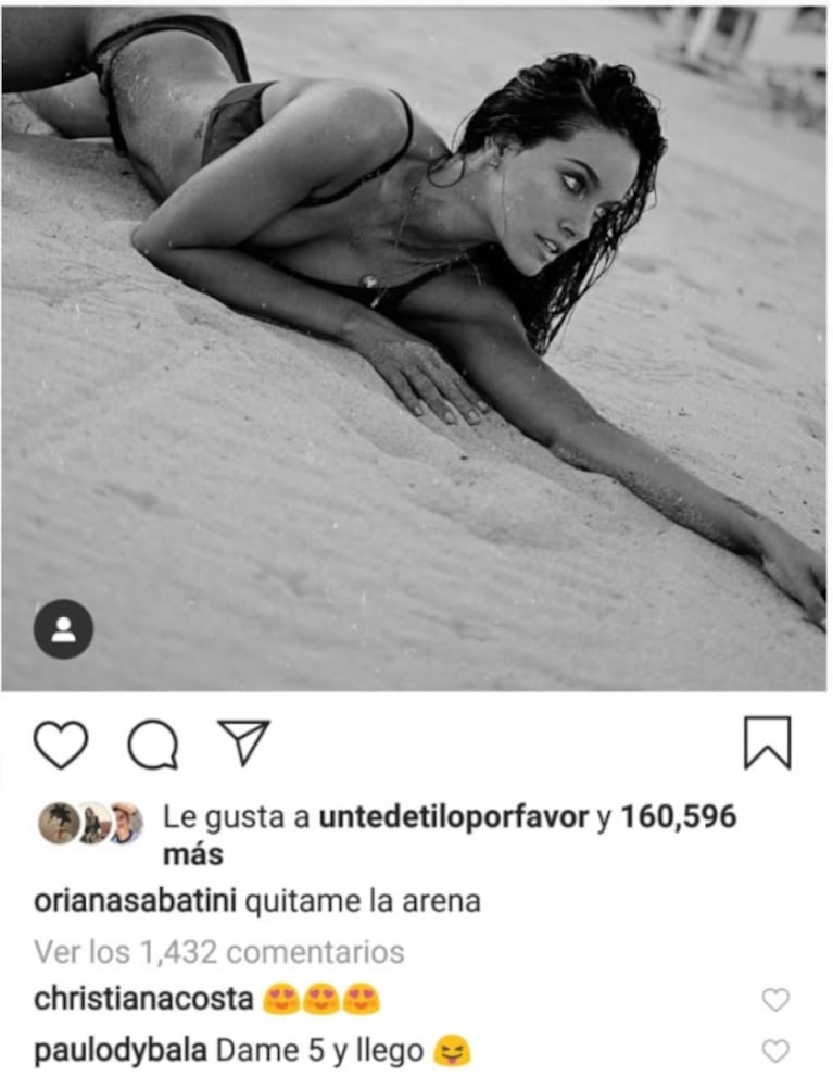 El pícaro comentario de Paulo Dybala a una foto súper sexy de Oriana Sabatini en bikini: "¡Dame cinco y llego!"