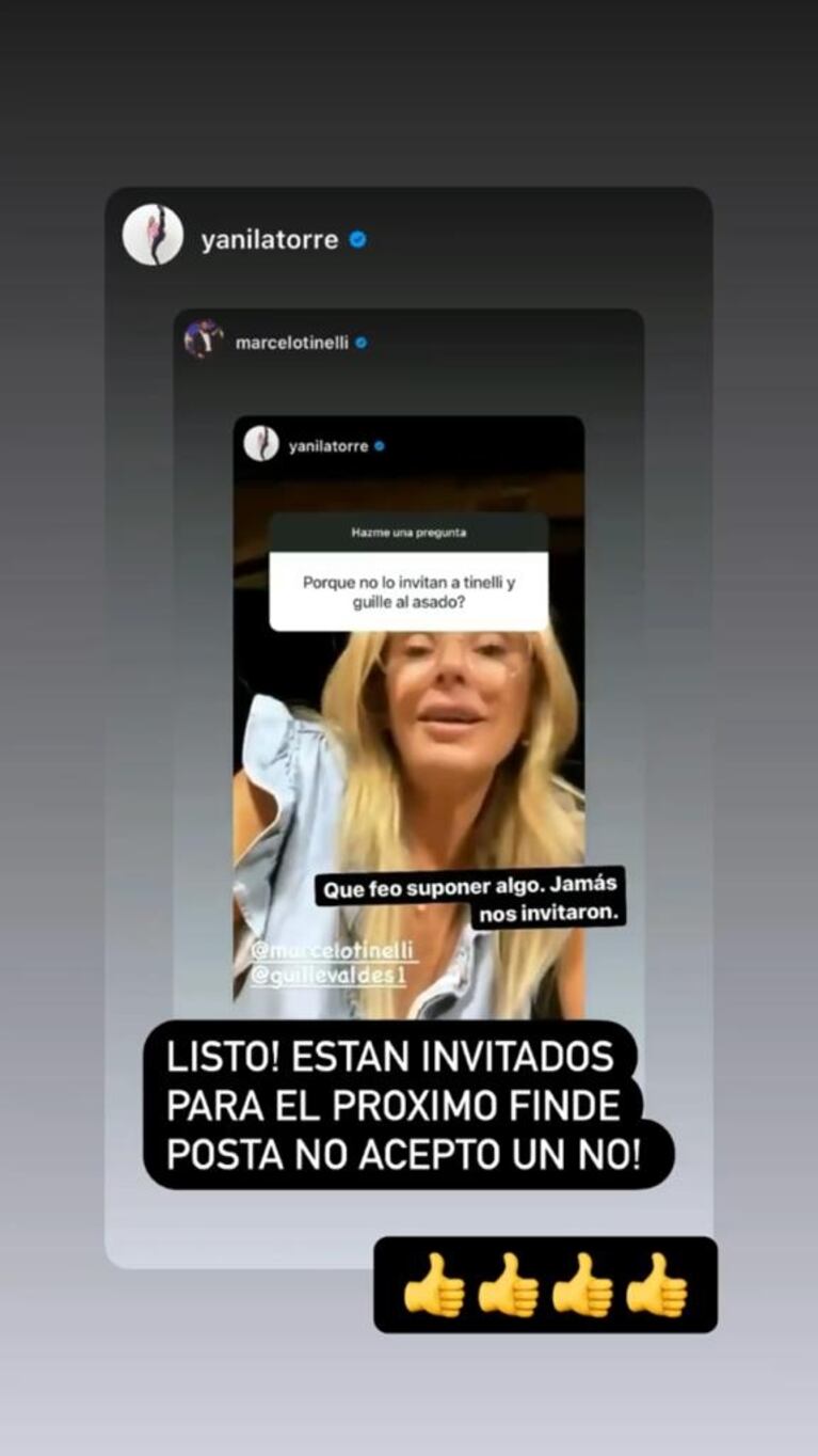 El pícaro cruce de Yanina Latorre con Marcelo Tinelli y Guillermina Valdés por no haberlos sumado a un asado: "Jamás nos invitaron"