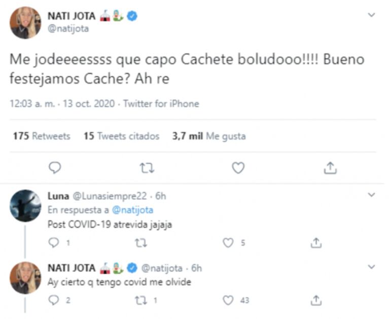 El pícaro mensaje que Nati Jota le dedicó a Agustín Sierra, tras seguir en Cantando 2020: "¿Festejamos?"