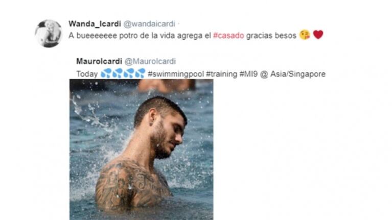 El pícaro piropo ¡con advertencia! de Wanda Nara a Mauro Icardi, al ver la foto sexy que publicó en Instagram: "Ah bué, potro de la vida, agregá #casado"