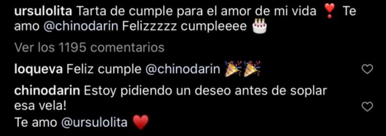 El pícaro saludo de cumpleaños de Úrsula Corberó al Chino Darín: "Tarta de cumple para el amor de mi vida"