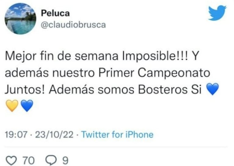 El pícaro tweet de Peluca tras su romántico fin de semana junto a Laurita Fernández 