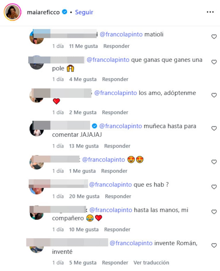 El piropo de Colapinto a su novia Maia Reficco (Instagram)