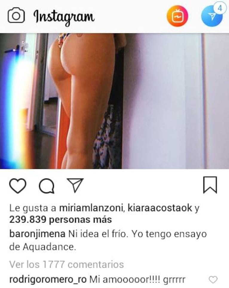 El piropo de Rodrigo Romero en una foto súper sexy de Jimena Barón: "¡Mi amor! Grrr"