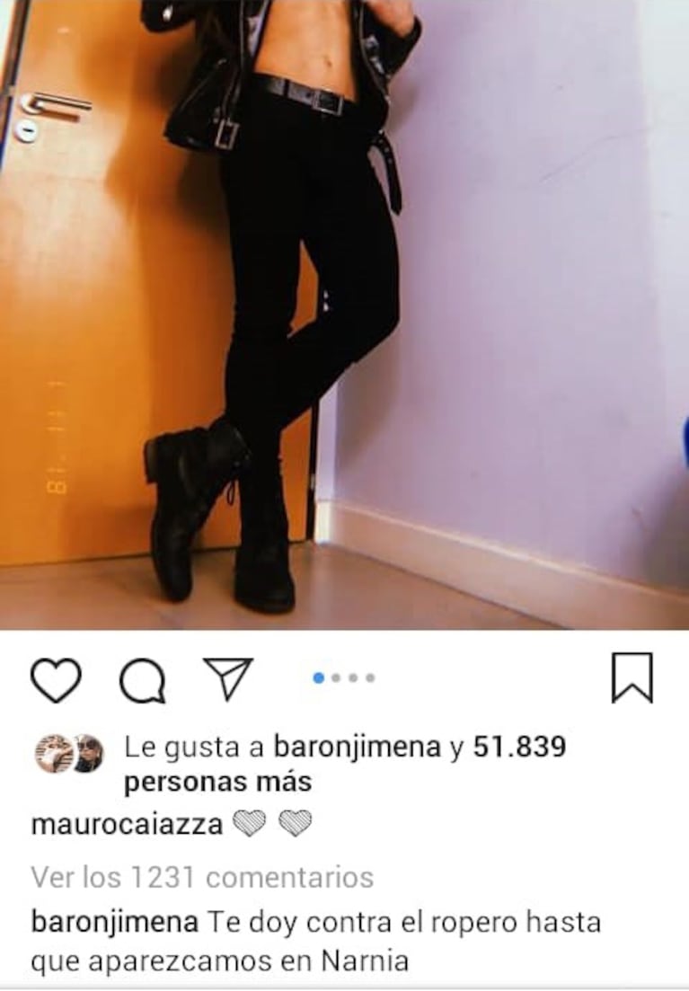 El piropo hot de Jimena Barón a Mauro Caiazza: "Te doy contra el ropero hasta que aparezcamos en Narnia"