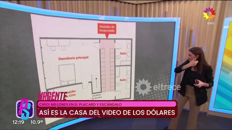 El plano del vestidor del escándalo de Jésica Cirio y Martín Insaurralde y los millones de dólares (Foto: captura de eltrece).