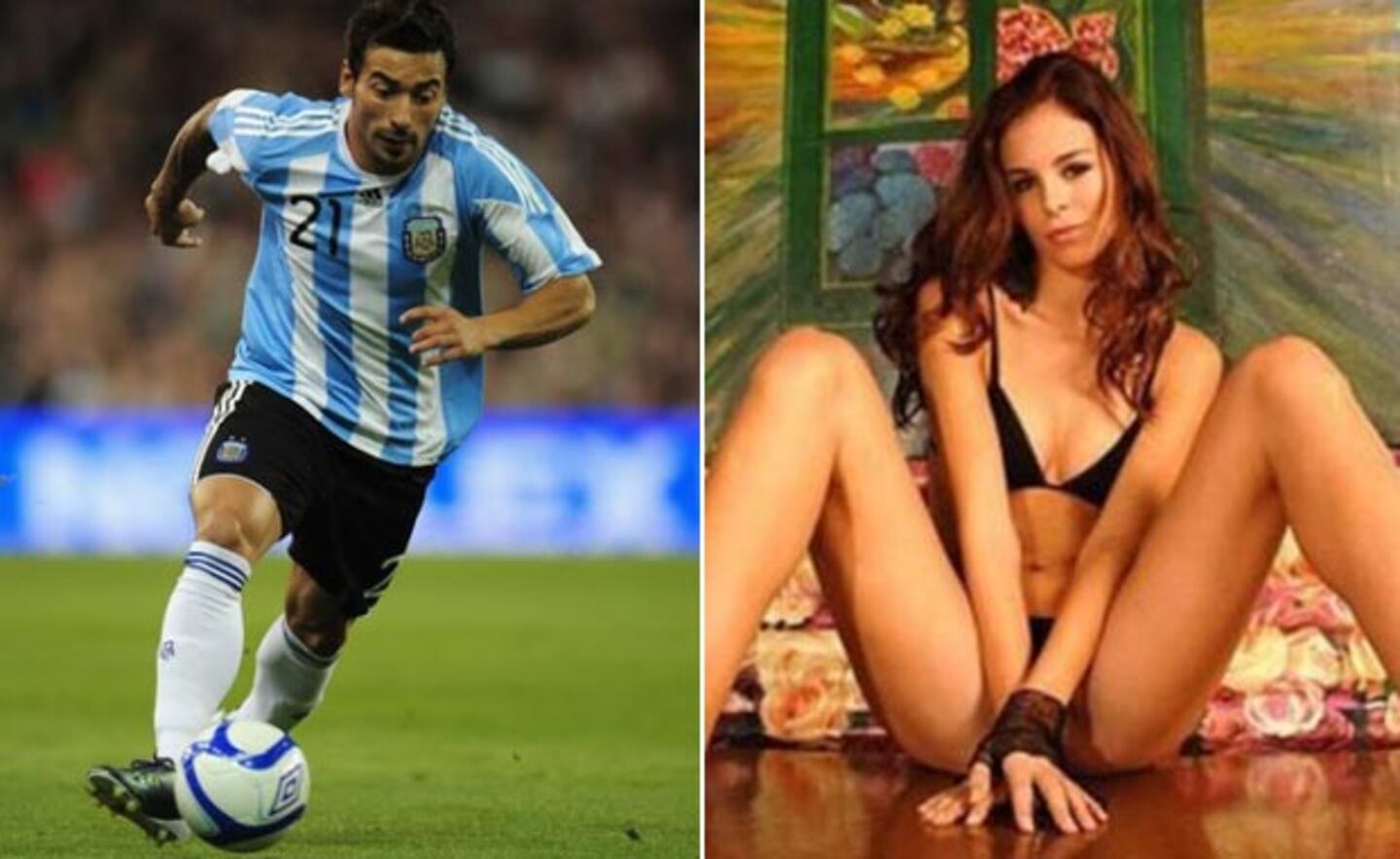 El Pocho Lavezzi, con la camiseta de la Selección Argentina; y Yanina Screpante, su pareja. (Fotos: archivo Web)