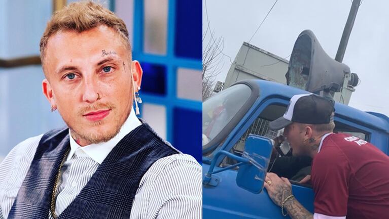 El Polaco cantó uno de sus hits por altoparlante en su barrio.