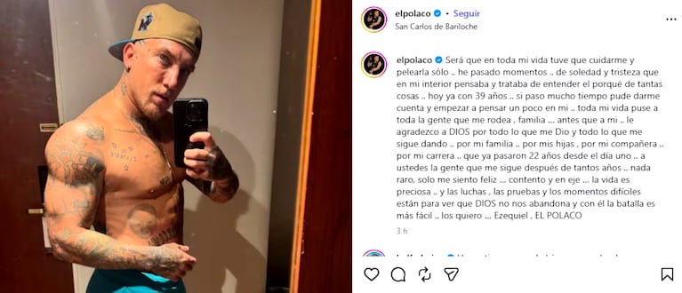 El Polaco compartió una nueva foto de su cambio físico y sumó una reflexión Fuente: Instagram