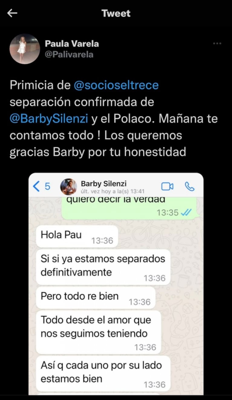 El Polaco y Barby Silenzi confirmaron su separación tras rumores de crisis: "Es definitivo, cada uno por su lado"