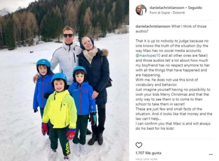 El polémico descargo (¡con foto incluida!) de la novia de Maxi López tras filtrarse los fuertes audios contra Wanda Nara: "Opino que nadie tiene que juzgar, porque nadie sabe la verdad de la situación"
