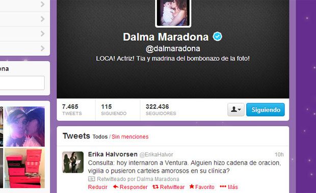 El polémico retweet de Dalma sobre la salud de Ventura (Foto: Captura). 