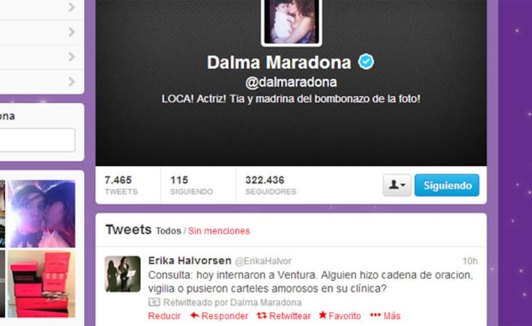El polémico retweet de Dalma sobre la salud de Ventura (Foto: Captura). 
