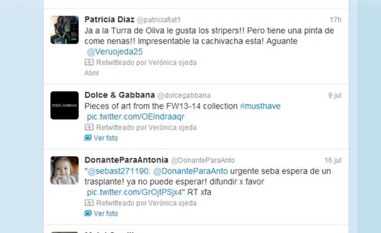 El polémico retweet de Verónica Ojeda sobre Oliva (Foto: Captura). 