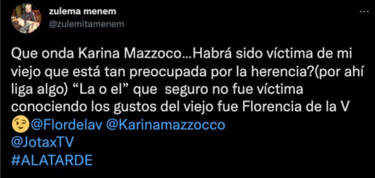El polémico tweet de Zulemita Menem sobre Flor de la Ve: "La o él"