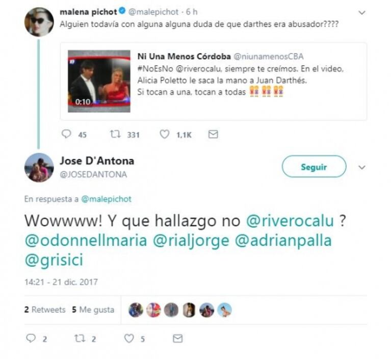 El polémico video de Juan Darthés con una conductora, que retwitteó Calu Rivero: "Él habló arriba mío y me tocó la cintura pidiendo perdón, le saqué la mano de los nervios, pero no pasó nada"