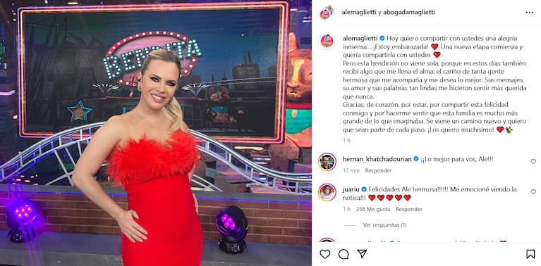 El posteo con el que Alejandra Maglietti anunció su embarazo. (Foto: Instagram / alemaglietti)