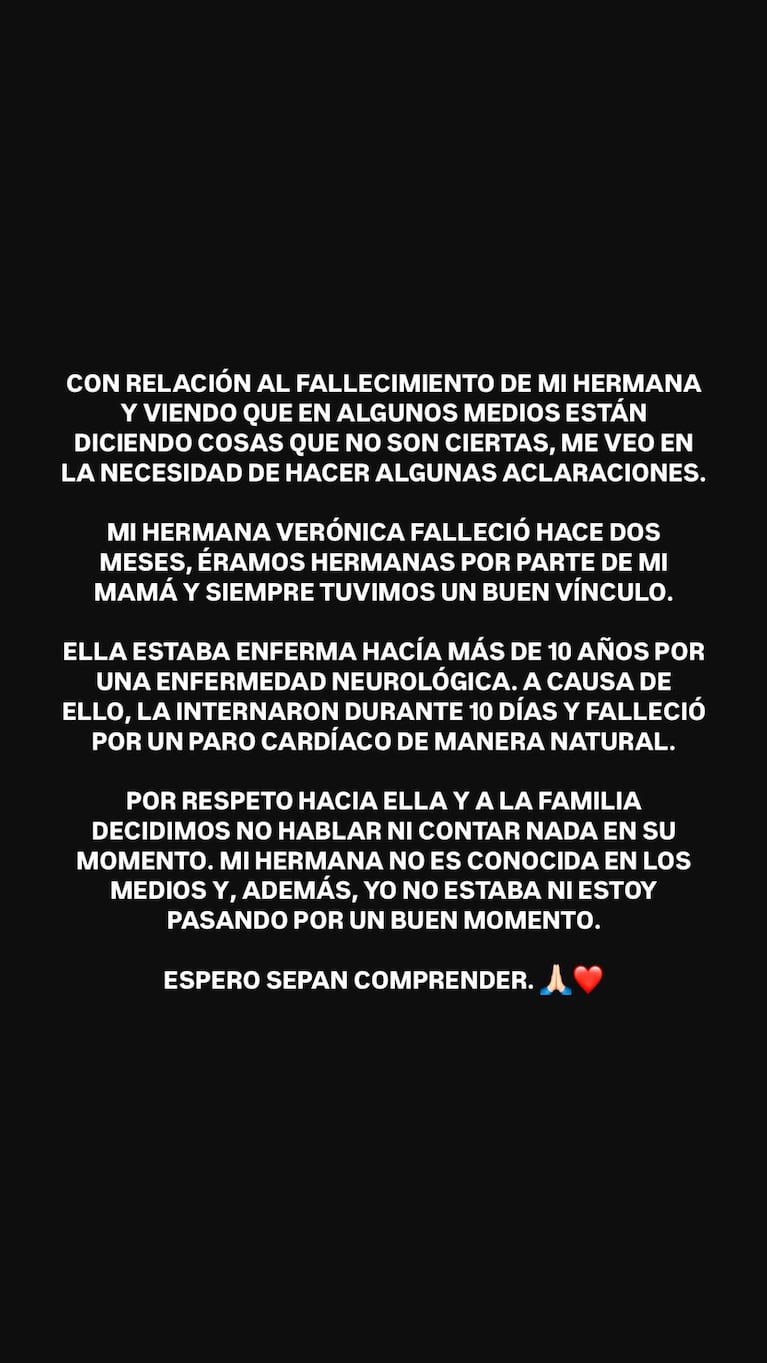 El Posteo con el que Jésica Cirio explicó qué pasó con su hermana (Foto: Instagram @jesicacirio)