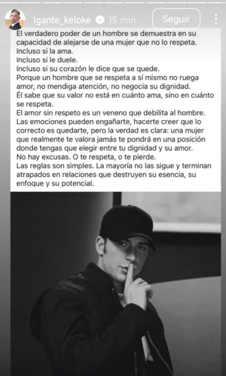 El posteo con el que L-Gante fulminó a Wanda Nara. Foto: IG |lgante_keloke)