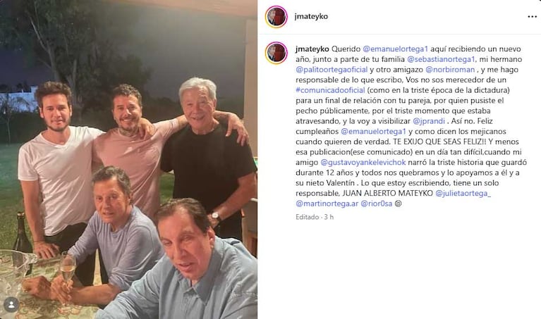 El posteo con el que Mateyko fulminó a Julieta Prandi (Foto: Instagram @jmateyko)