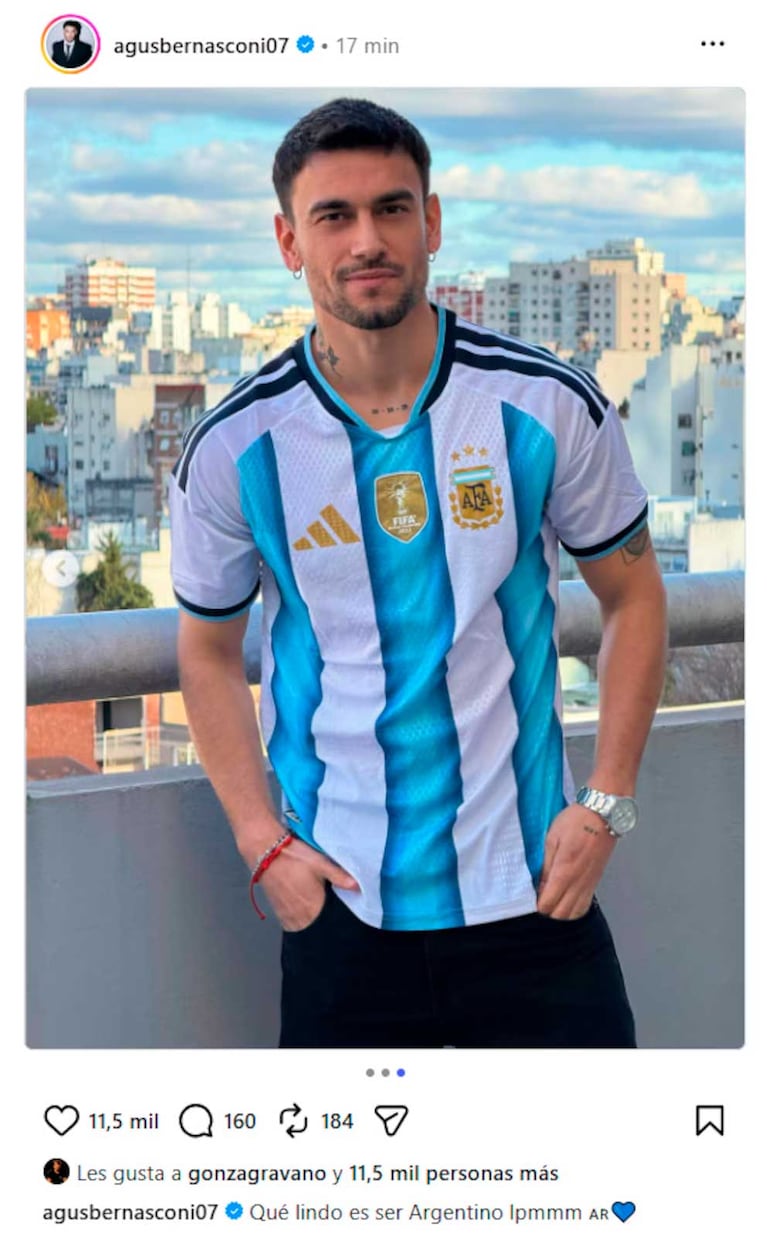 El posteo de Agustín Bernasconi tras la victoria de la Selección Argentina (Foto: Instagram)