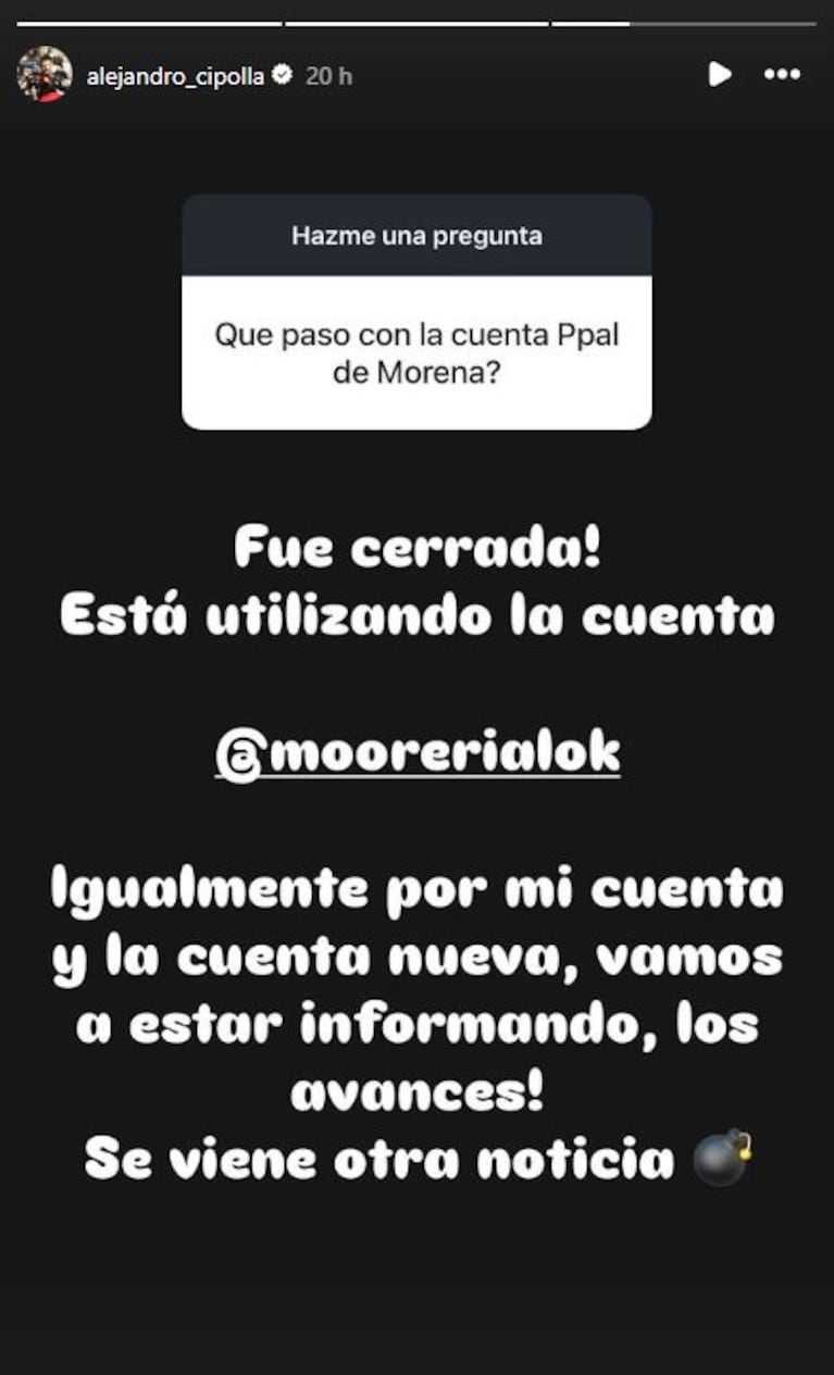 El posteo de Alejandro Cipolla sobre Morena Rial (Foto: Instagram)