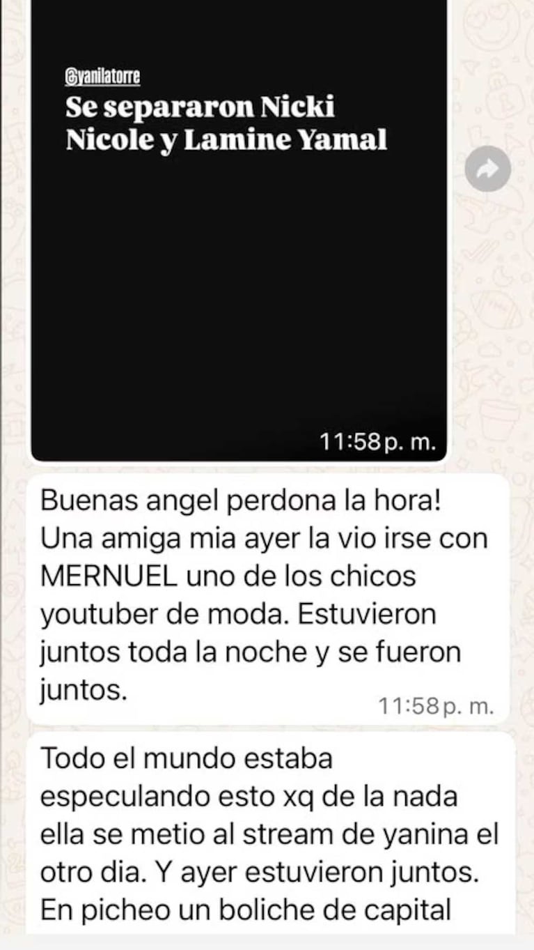 El posteo de Ángel de Brito sobre la salida de Nicki Nicole y Mernuel (Foto: Instagram)