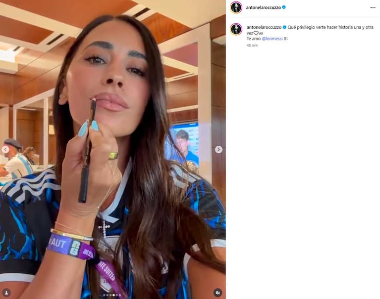 El posteo de Anto Roccuzzo tras la victoria de Argentina frente a Austria (Foto: Instagram @antonelaroccuzzo)