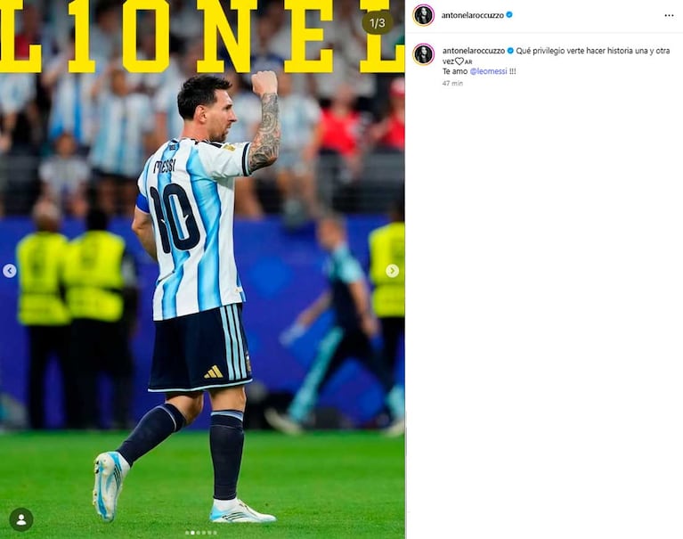 El posteo de Anto Roccuzzo tras la victoria de Argentina frente a Austria (Foto: Instagram @antonelaroccuzzo)