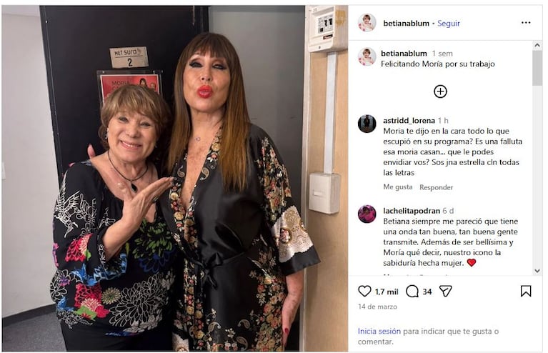 El posteo de Betiana Blum con Moria Casán. (Foto: @betianablum)