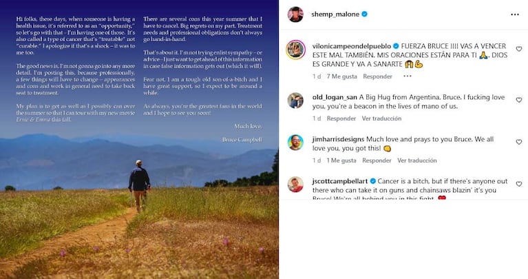 El posteo de Brucel Campbell sobre su enfermedad (Foto: Instagram @shemp_malone)