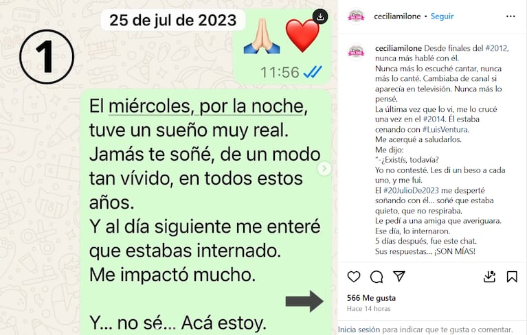 El posteo de Cecilia Milone sobre su historia con Chico Novarro (Foto: Instagram/@ceciliamilone).
