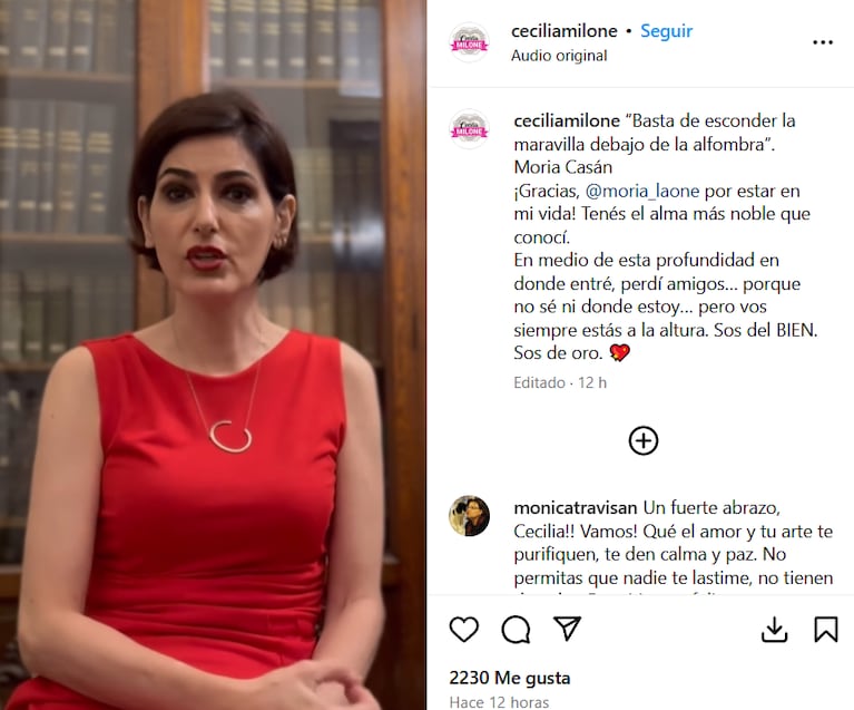 El posteo de Cecilia Milone sobre su historia con Chico Novarro (Foto: Instagram/@ceciliamilone).
