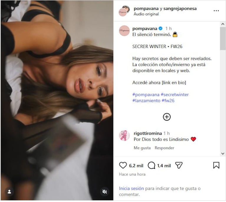 El posteo de China Suárez en lencería. (Foto: @sangrejaponesa)