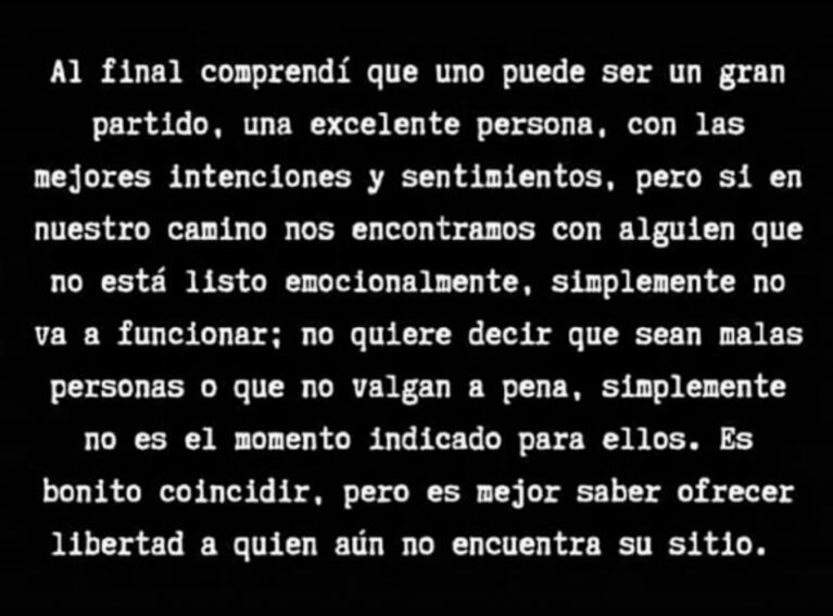 El posteo de Cinthia Fernández sobre el fracaso de su amor con Martín Baclini: "No está listo emocionalmente"