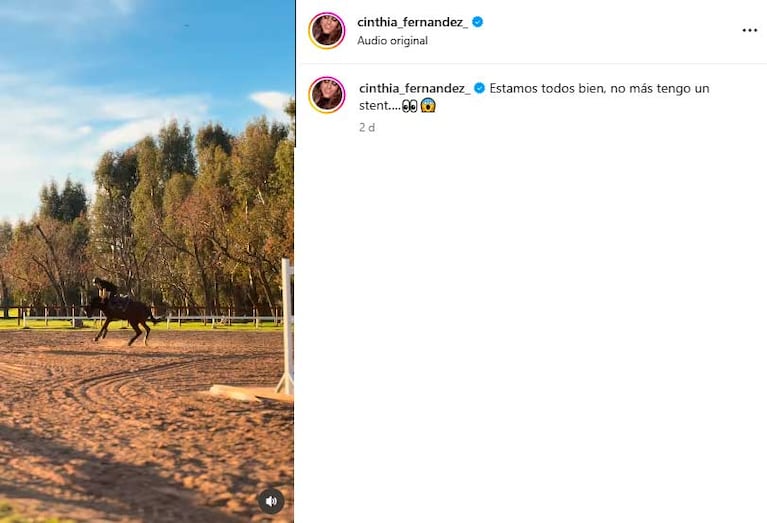 El posteo de Cinthia Fernández sobre la caída de su hija de un caballo (Foto: Instagram @cinthiafernandez)