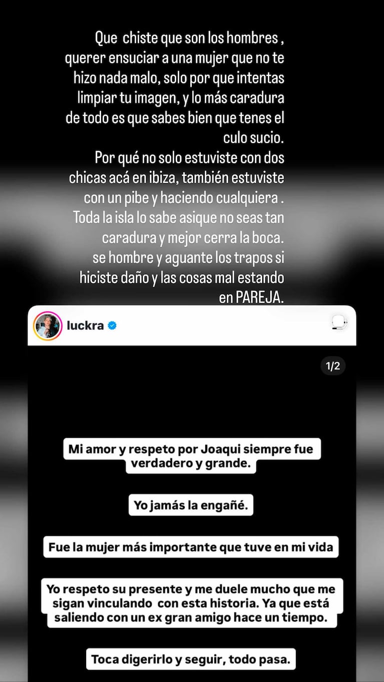 El posteo de Coty Moyano sobre Luck Ra (Foto: Instagram @moyaanocoty)