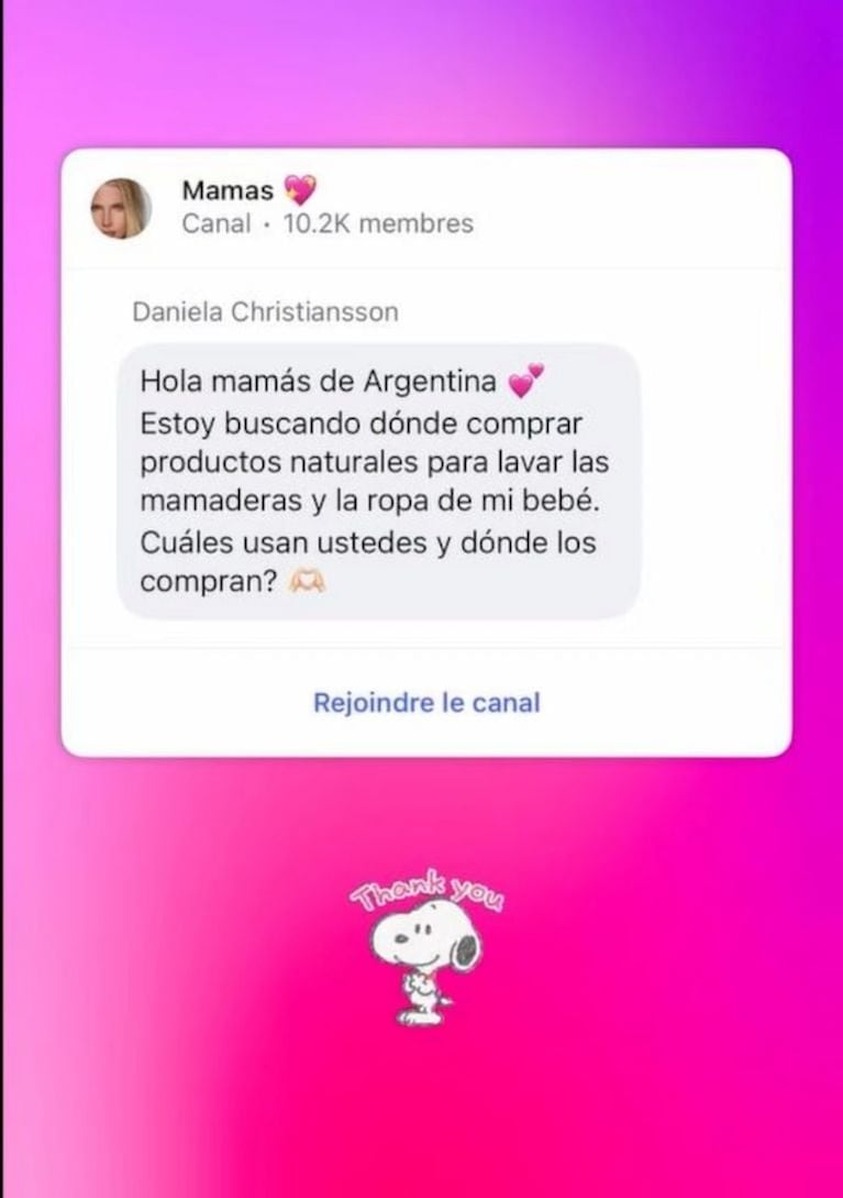 El posteo de Daniela Christiansson