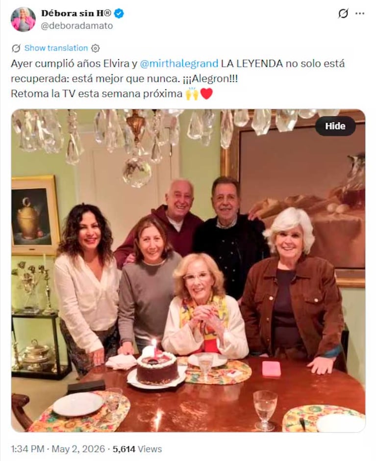 El posteo de Débora D´Amato sobre la salud de Mirtha Legrand (Foto: X.com/ @deboradamato)