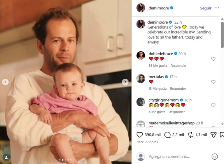 El posteo de Demi Moore para bruce willis por el día del padre