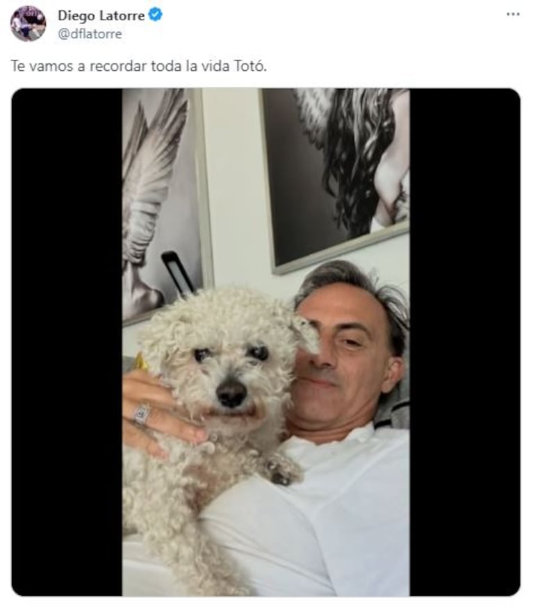 El posteo de Diego Latorre para su perro Totó (Foto: Twitter @dflatorre)