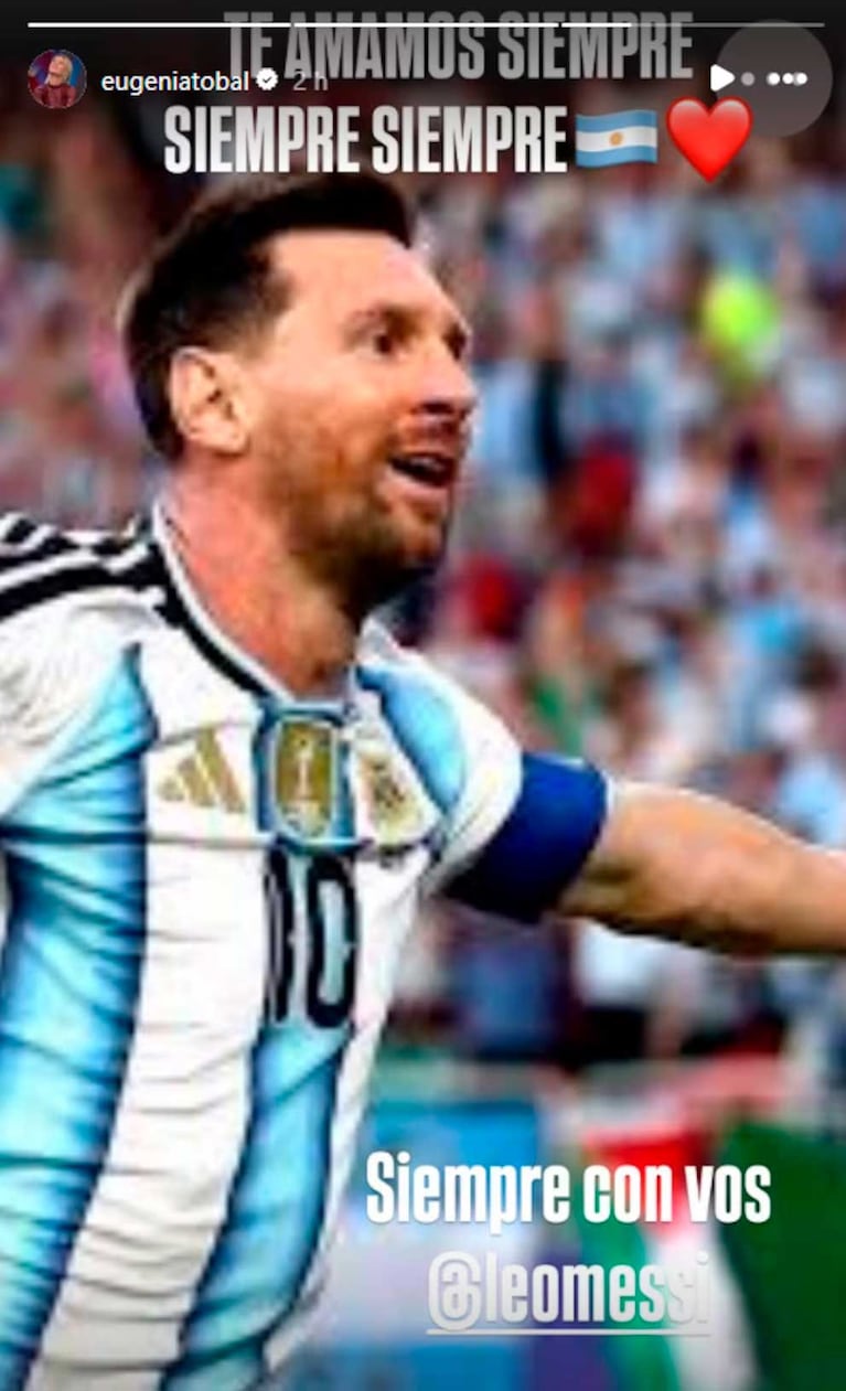 El posteo de Eugenia Tobal tras la victoria de la Selección Argentina (Foto: Instagram)