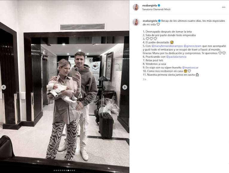 El posteo de Eva Bargiela y Gianluca Simeone con el bebé Faustino (Foto: Instagram @evabargiela)